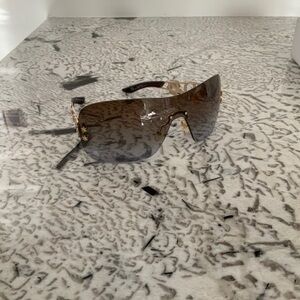 Dior Unisex Stylish Brown Sunglasses with Logo Gold Accents